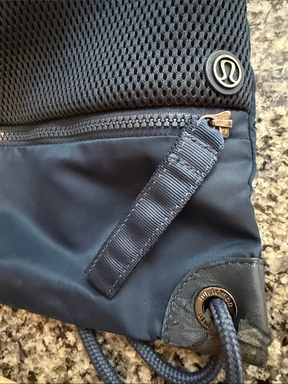 lululemon athletica Navy Blue Mesh Drawstring Backpack